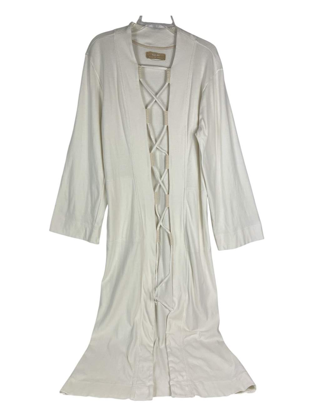 Free People Free-Est Sz Large Maude Cardi Cream Cotton Front Laced Tie Boho - Picture 2 of 11